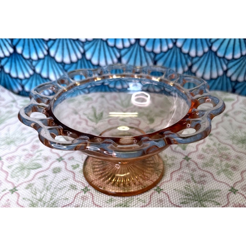 Vintage Pink Depression Glass Footed Candy Bowl Scalloped Edge 6.5"